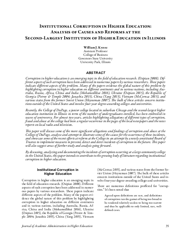 (PDF) Institutional Corruption in Higher Education: Analysis of Causes ...