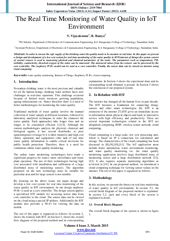 (PDF) The real time monitoring of water quality in IoT environment