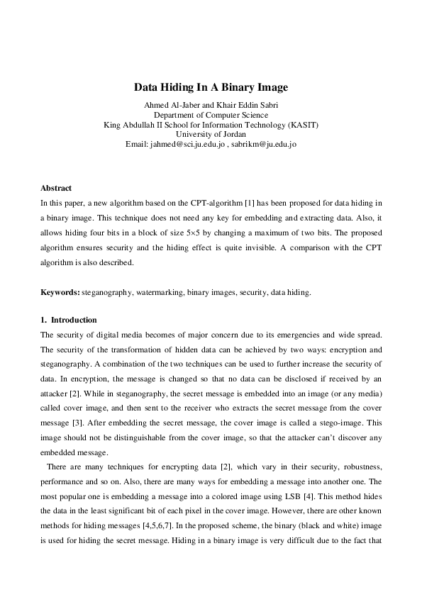 (PDF) Data Hiding In A Binary Image