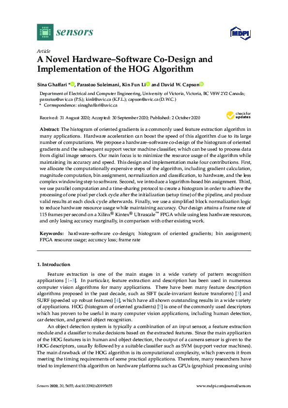 (PDF) A Novel Hardware–Software Co-Design and Implementation of the HOG ...