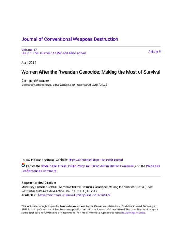 (PDF) Women After the Rwandan Genocide: Making the Most of Survival