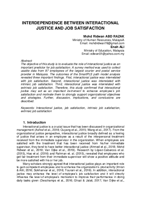 (PDF) Interdependence Between Interactional Justice And Job Satisfaction