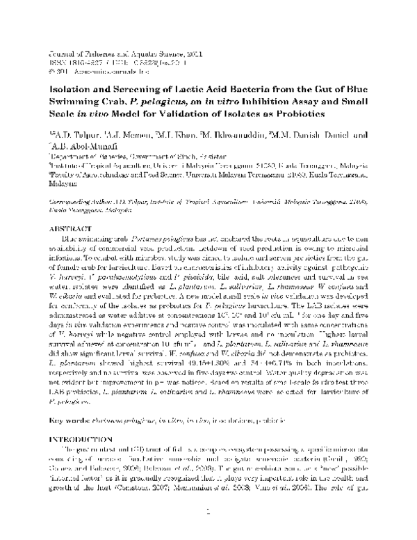 (PDF) Isolation and Screening of Lactic Acid Bacteria from the Gut of ...