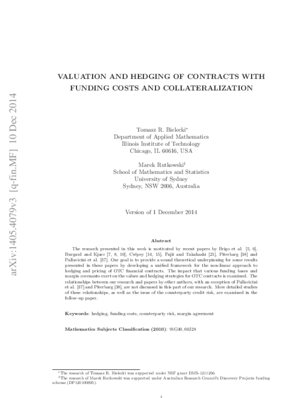 (PDF) Valuation and Hedging of Contracts with Funding Costs and ...