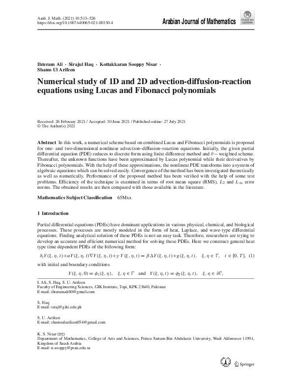 (PDF) Numerical study of 1D and 2D advection-diffusion-reaction ...