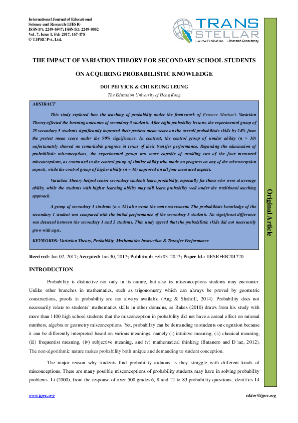 (PDF) The impact of variation theory for secondary school students on ...