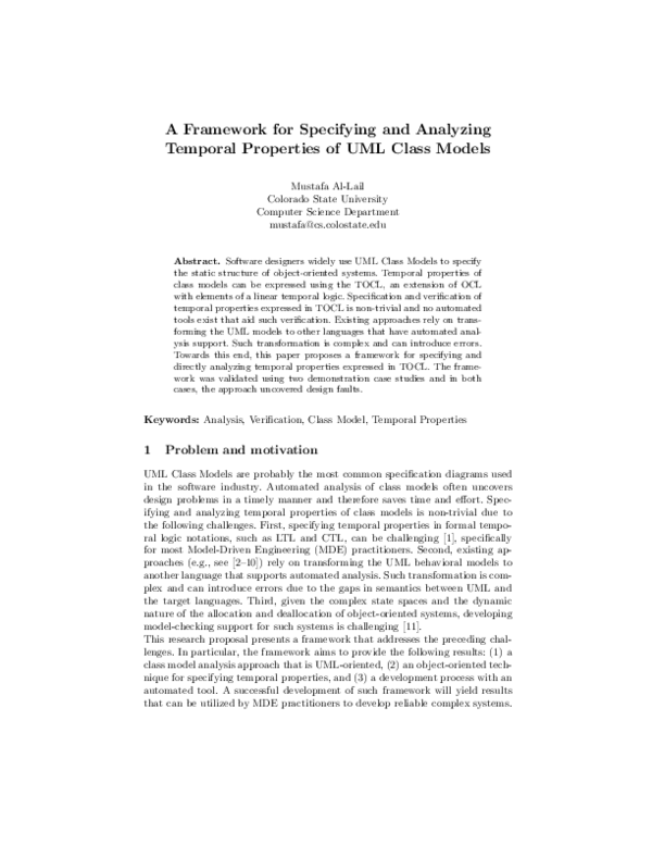 (PDF) A Framework for Specifying and Analyzing Temporal Properties of ...