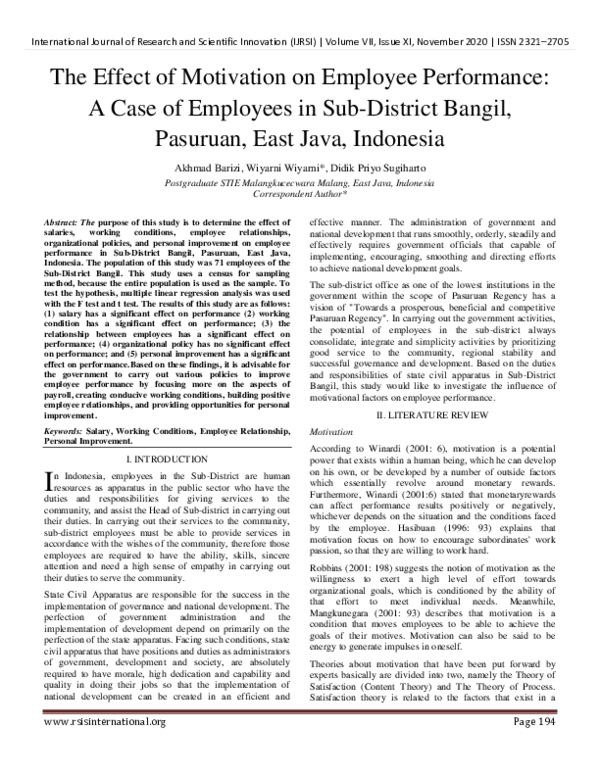 (PDF) The Effect of Motivation on Employee Performance:A Case of ...