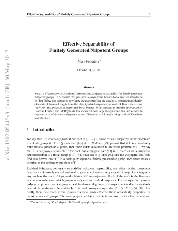 (PDF) Effective separability of finitely generated nilpotent groups ...