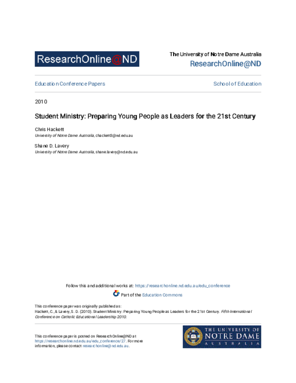 (PDF) 2 Student Ministry : Preparing Young People as Leaders for the 21 ...