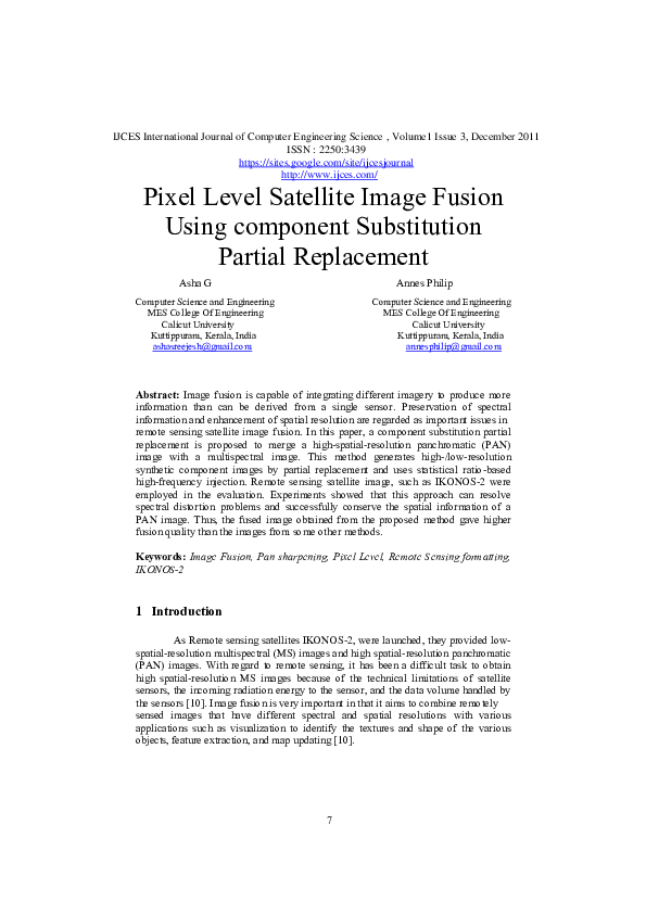 (PDF) Pixel Level Satellite Image Fusion Using Component Substitution ...