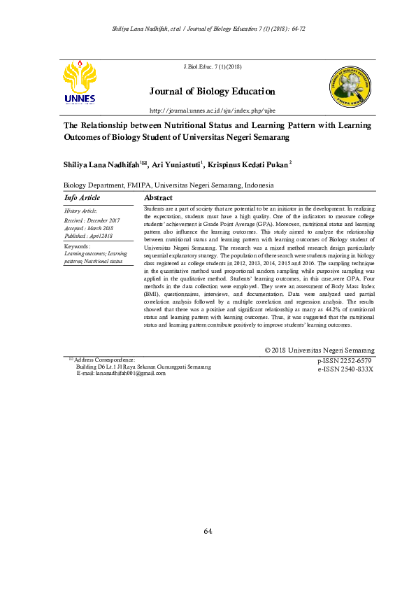(PDF) The Relationship between Nutritional Status and Learning Pattern ...