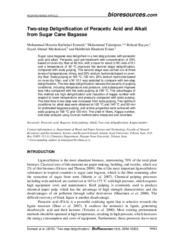 (PDF) Two-step Delignification of Peracetic Acid and Alkali from Sugar ...