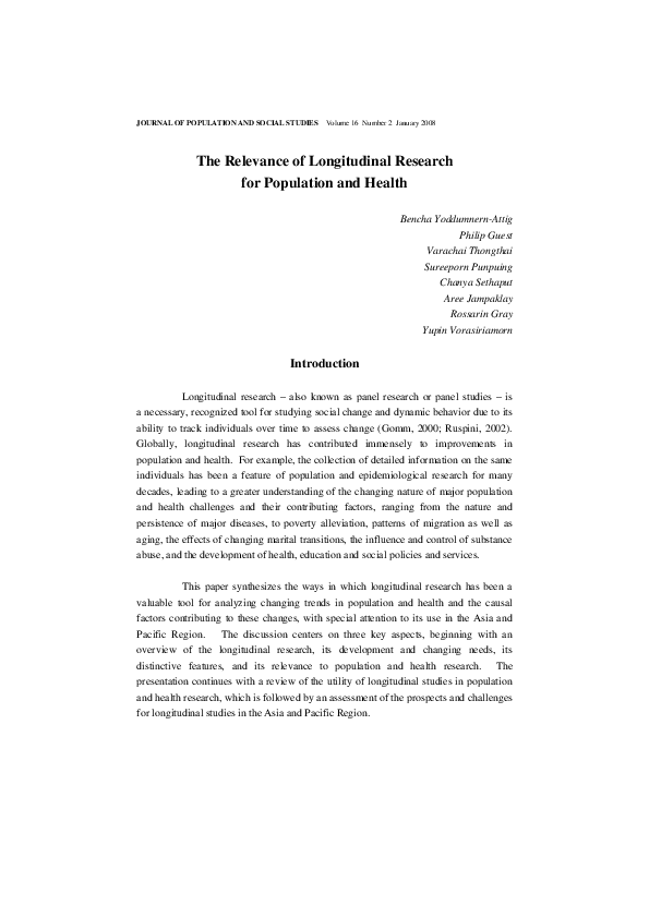 (PDF) The Relevance of Longitudinal Research for Population and Health