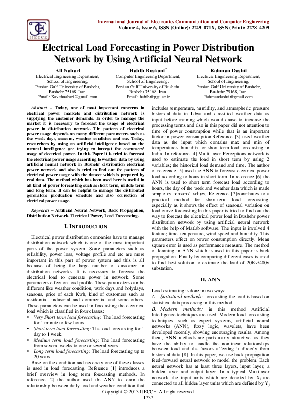 (PDF) Electrical Load Forecasting in Power Distribution Network by ...