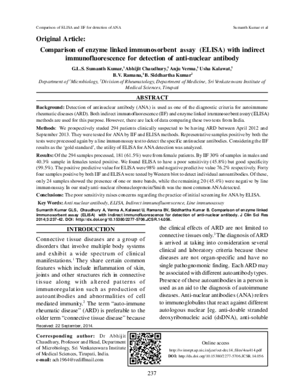 (PDF) Comparison of enzyme linked immunosorbent assay (ELISA) with ...