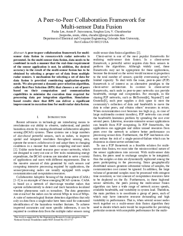 (PDF) A peer-to-peer collaboration framework for multi-sensor data fusion