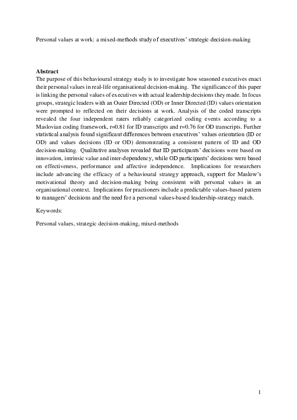 (PDF) Personal values at work