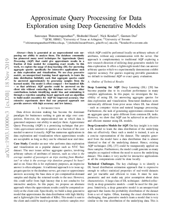 (PDF) Approximate Query Processing using Deep Generative Models