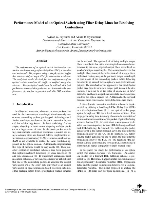 (PDF) Performance model of an optical switch using fiber delay lines ...