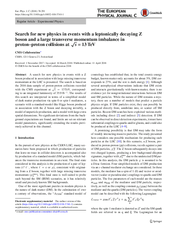 (PDF) Search for new physics in events with a leptonically decaying Z ...