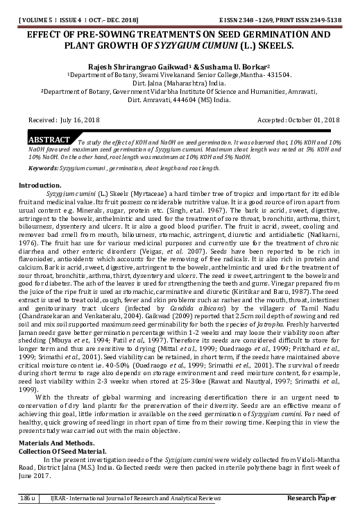 (PDF) Effect of Pre-Sowing Treatments on Seed Germination and Plant ...
