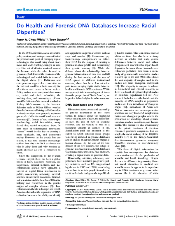 (PDF) Do Health and Forensic DNA Databases Increase Racial Disparities?