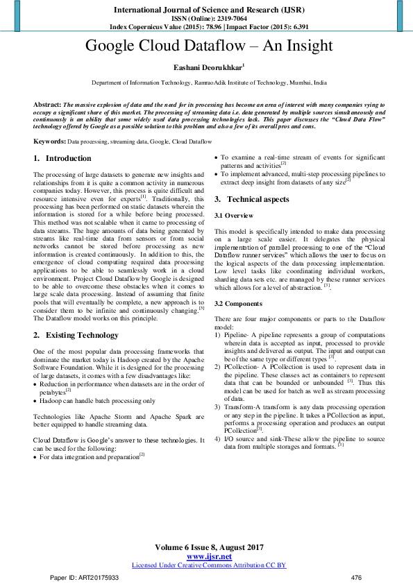 (PDF) Google Cloud Dataflow – An Insight