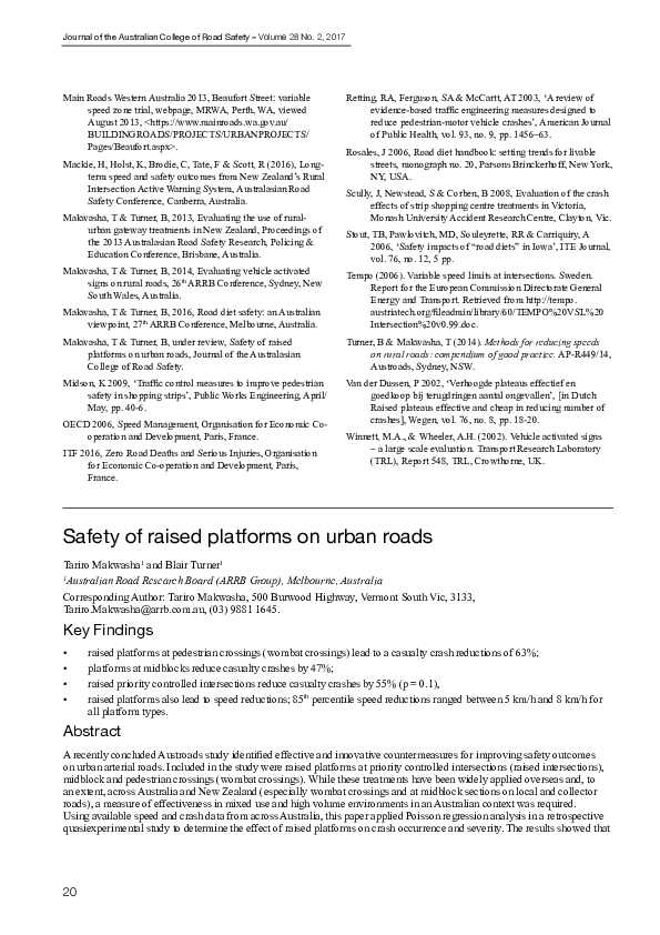 (PDF) Safety of raised platforms on urban roads