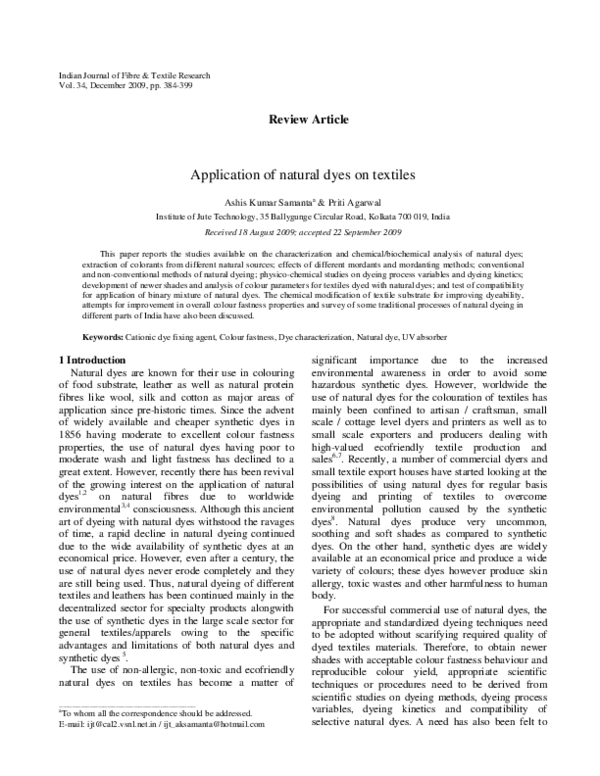 (PDF) Application of natural dyes on textiles