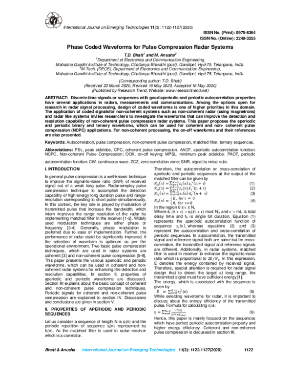 (PDF) Phase Coded Waveforms for Pulse Compression Radar Systems