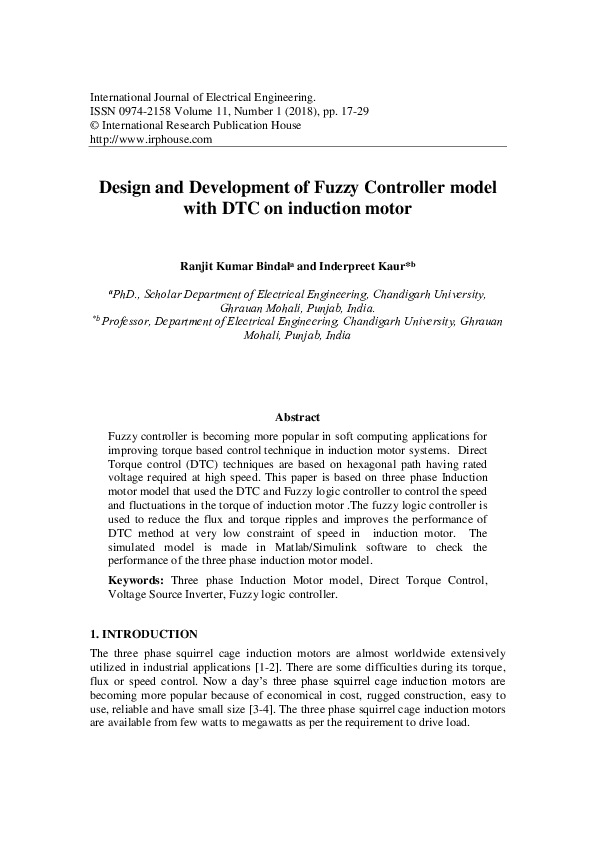 (PDF) Design and Development of Fuzzy Controller model with DTC on ...