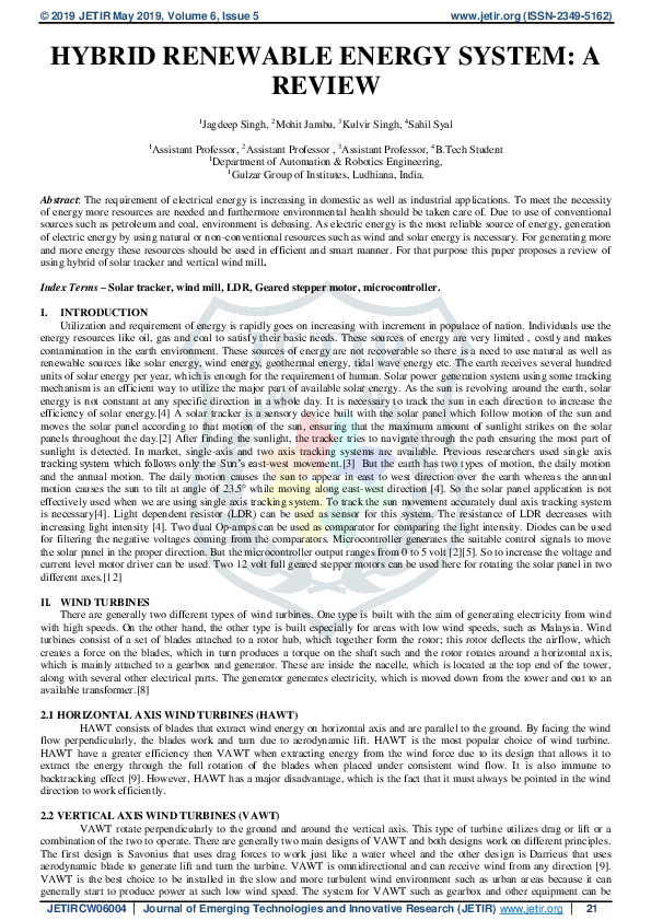 (PDF) Hybrid Renewable Energy System: A Review