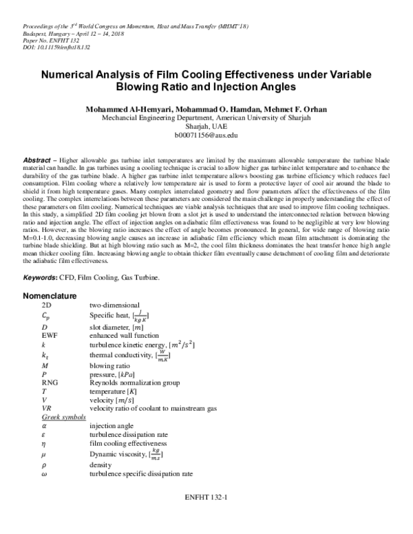 (PDF) Numerical Analysis of Film Cooling Effectiveness under Variable ...