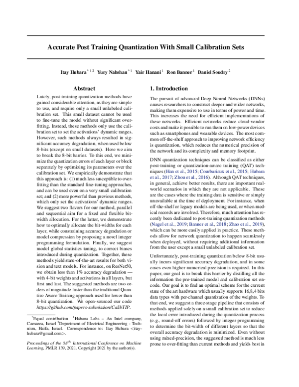 (PDF) Accurate Post Training Quantization With Small Calibration Sets