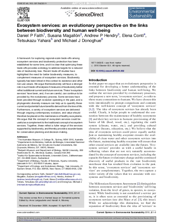 (PDF) Evosystem services: an evolutionary perspective on the links ...