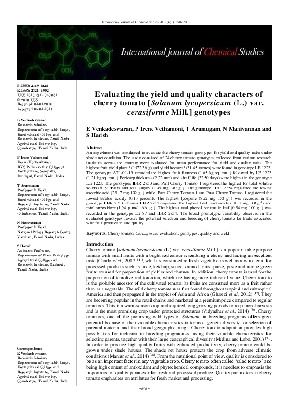 (PDF) Evaluating the yield and quality characters of cherry tomato ...