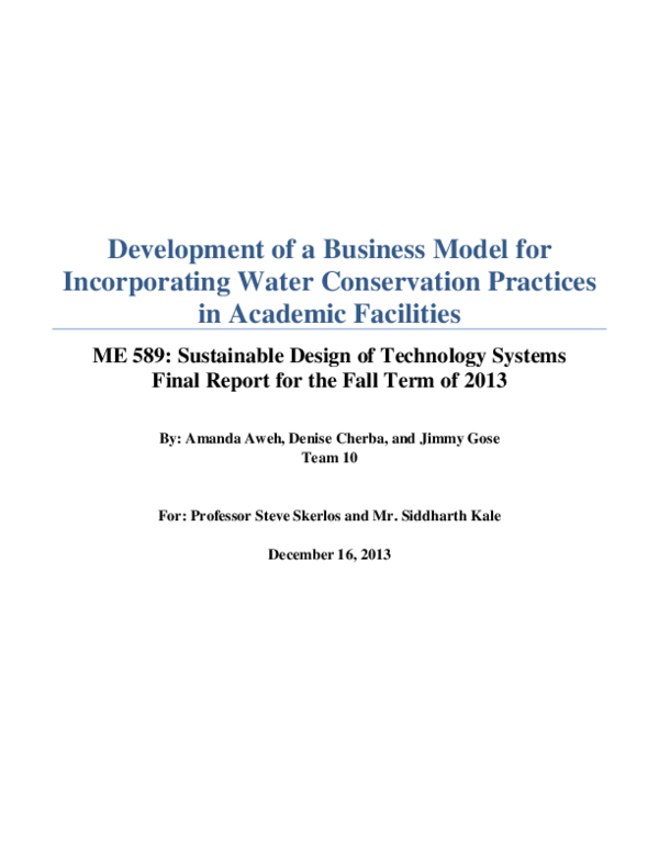(PDF) Development of a Business Model for Incorporating Water ...