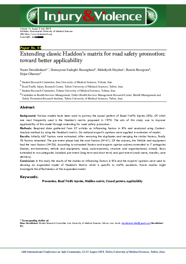 (PDF) Extending classic Haddon’s matrix for road safety promotion ...