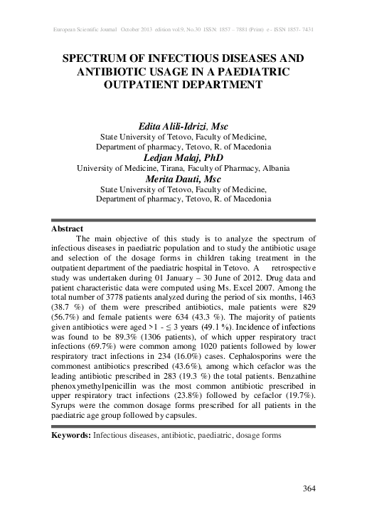 (PDF) Spectrum of Infectious Diseases and Antibiotic Usage in a ...