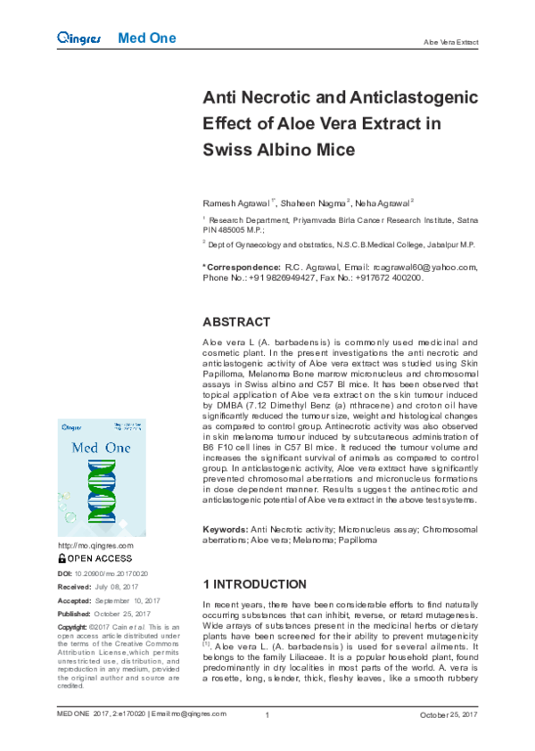 (PDF) Anti Necrotic and Anticlastogenic Effect of Aloe Vera Extract in ...