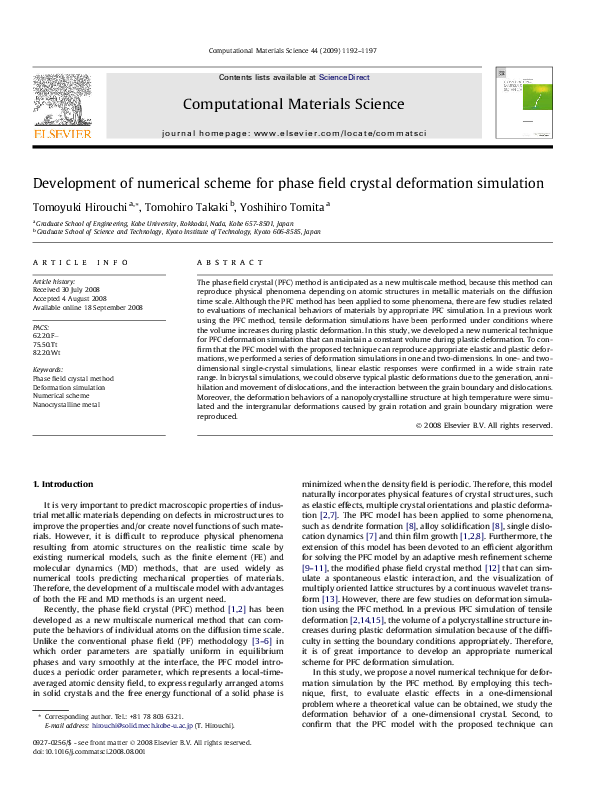 (PDF) Development of numerical scheme for phase field crystal ...