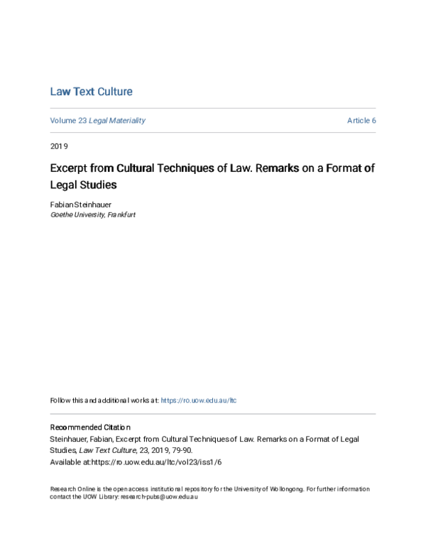(PDF) Excerpt from Cultural Techniques of Law. Remarks on a Format of ...