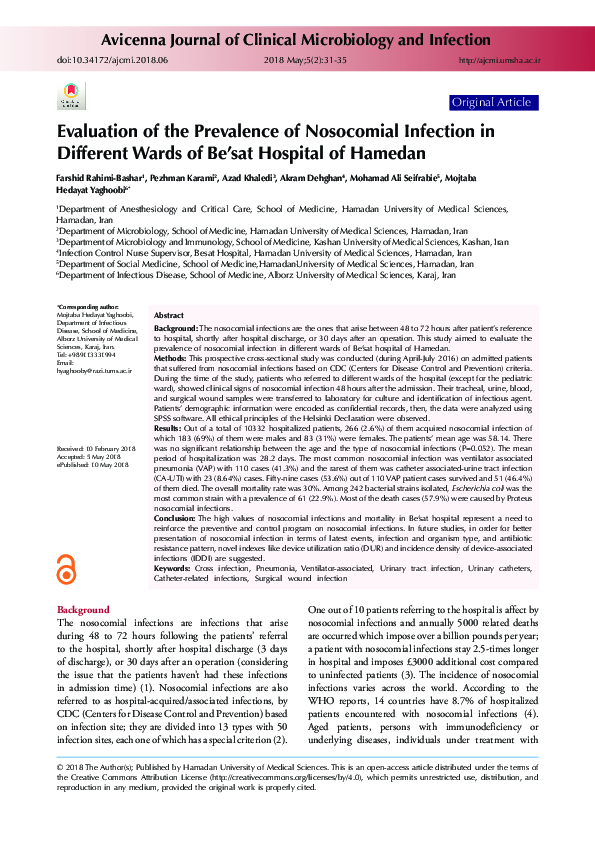 (PDF) Evaluation of the Prevalence of Nosocomial Infection in Different ...