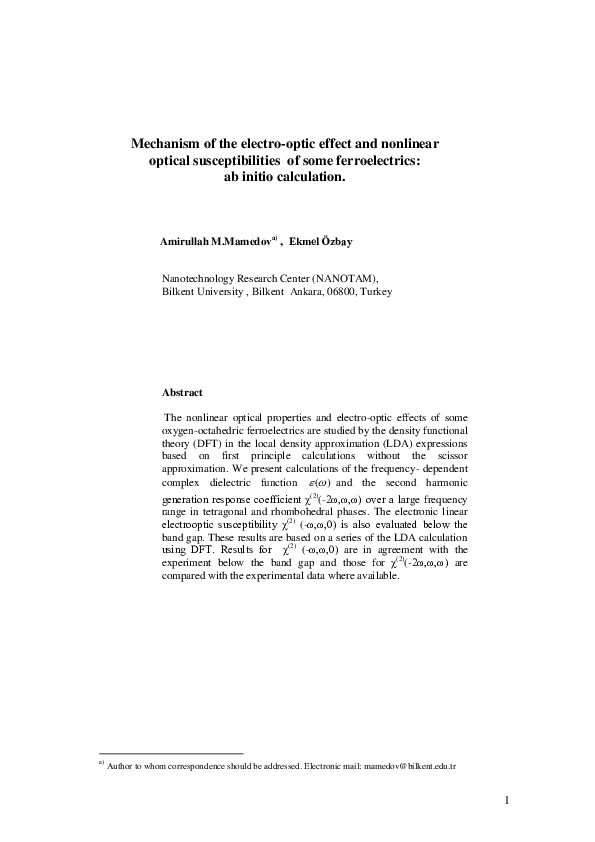(PDF) Mechanism of the electro-optic effect and nonlinear optical ...