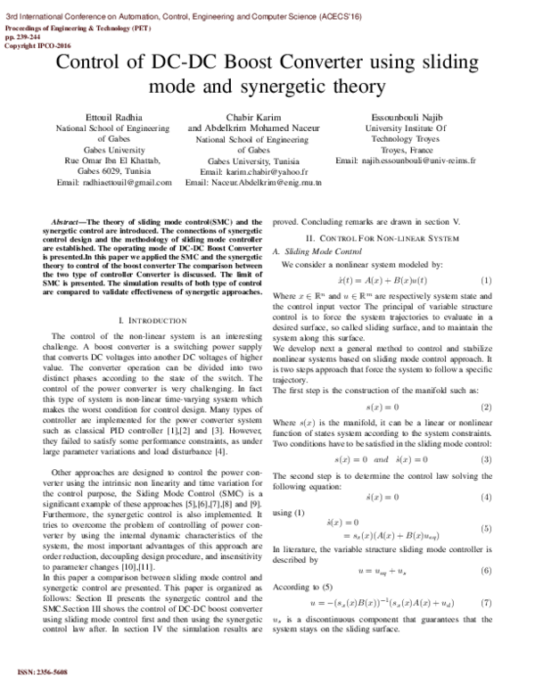 (PDF) Control of DC-DC Boost Converter using sliding mode and ...