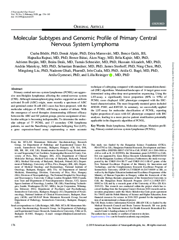 (PDF) Molecular Subtypes and Genomic Profile of Primary Central Nervous ...