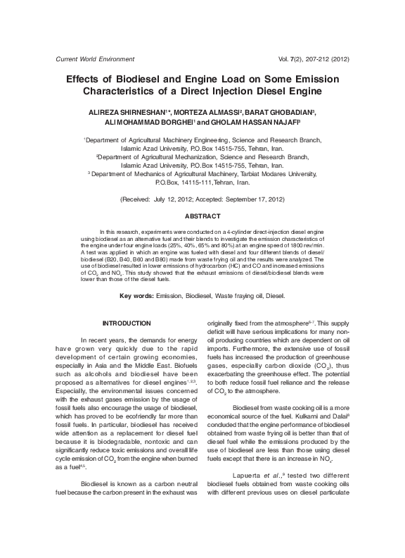 (PDF) Effects of Biodiesel and Engine Load on Some Emission ...