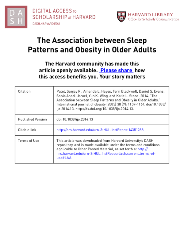 (PDF) The association between sleep patterns and obesity in older adults