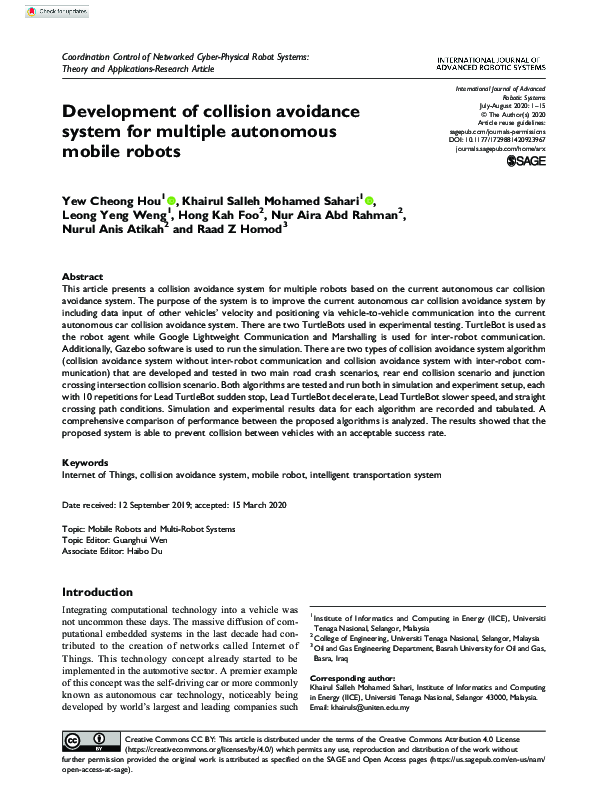 (PDF) Development of collision avoidance system for multiple autonomous ...